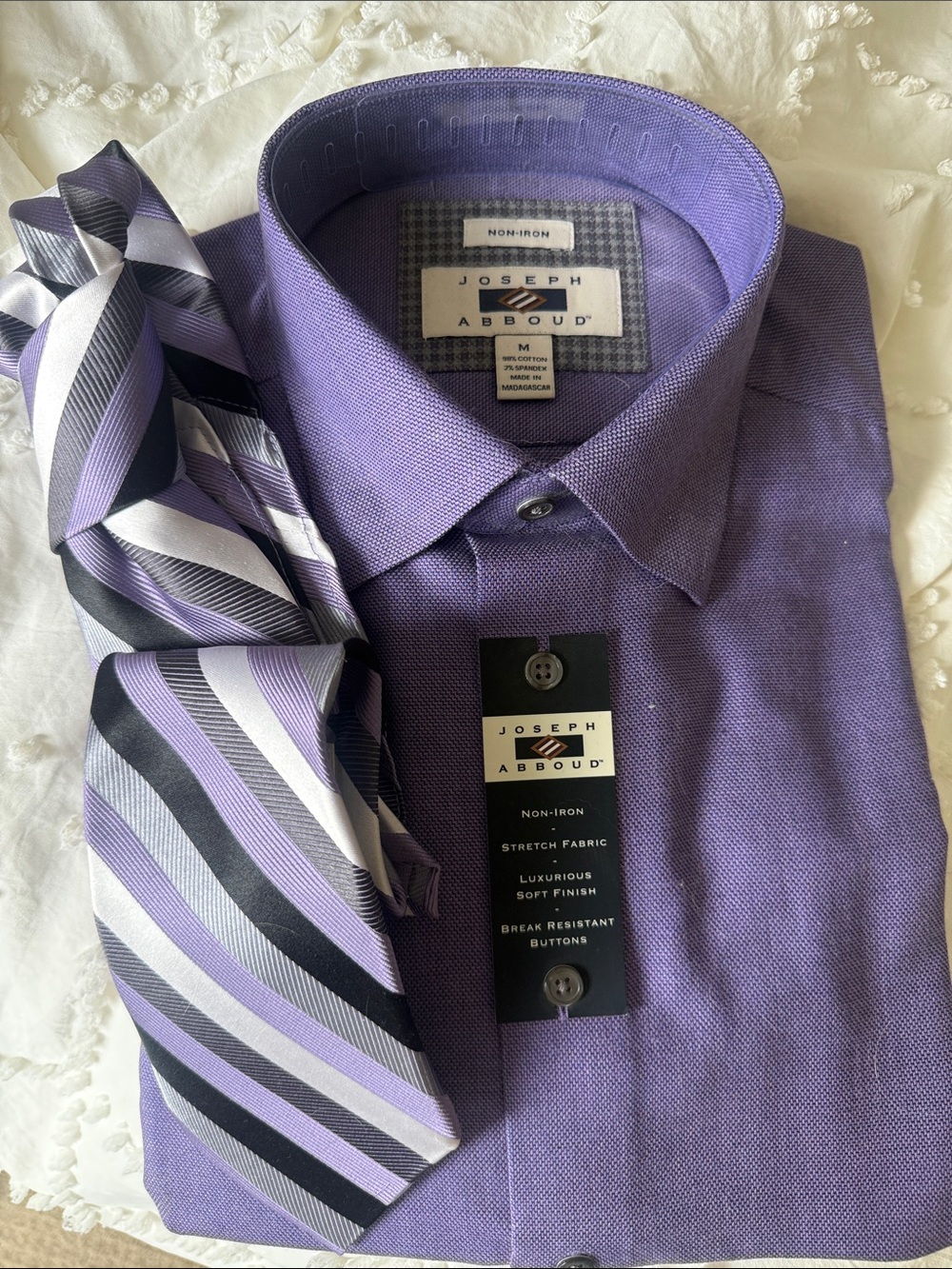 Joseph Abboud Purple Dress Shirt with Purple, Black & Silver Striped Tie